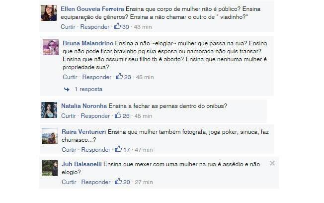 Comentários feito no post da escola para homens