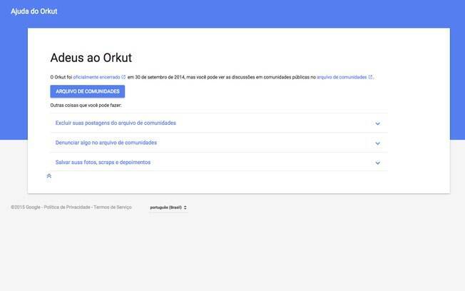 A última opção é salvar suas fotos, scraps e depoimentos usando o Google Takeout até setembro de 2016