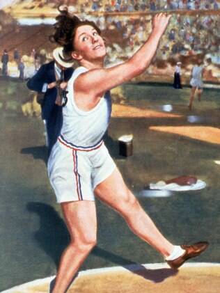 Ilustração da atleta Lillian Copeland, na prova de arremesso de disco