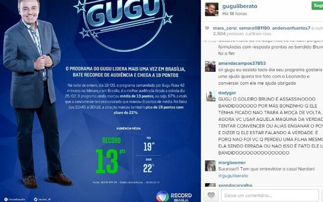 Gugu é alvo de críticas no Instagram
