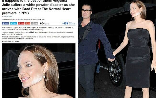 Angelina Jolie errou na quantidade de pó iluminador em pré-estreia em Nova York com Brad Pitt 