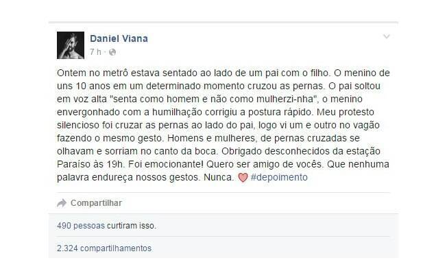 Depoimento compartilhado no Facebook