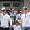 Os pilotos da Mercedes, Michael Schumacher e Nico Rosberg, se apresentam ao público do circuito. Foto: EFE