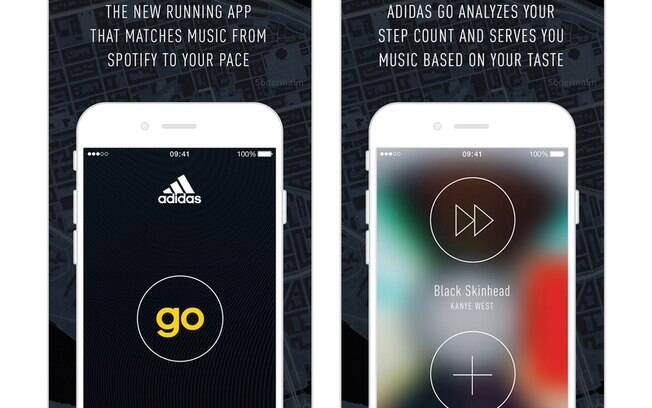 Adidas go usa acelerômetro do smartphone para combinar a música favorita do corredor no Spotify com o treinamento. Disponível para iOS a partir do iPhone 4S