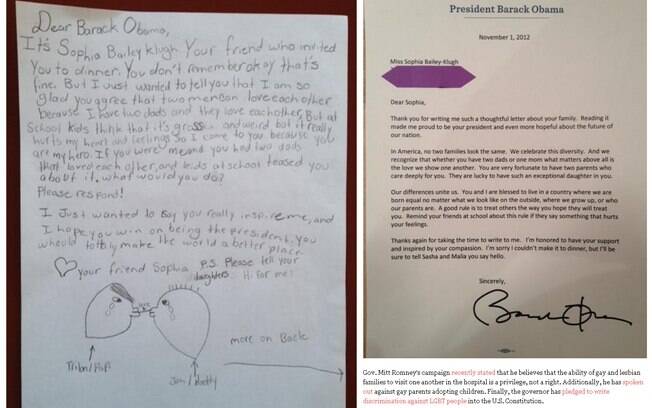 Cartas trocadas entre a menina Sophia e Barack Obama