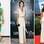 A italiana Alessandra Mastronardi acinturou todos os looks que mostrou no evento. O vestido longo com peplum é da marca Alessandra Rich . Foto: Getty Images