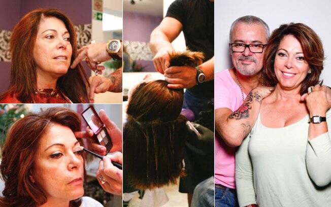 Depois de fazer o novo corte, coloração e maquiagem, Mauro Freire posa ao lado de Bette