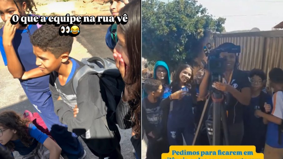 Alunos surpreendem equipe da Globo durante gravação em escola de Betim Alunos surpreendem equipe da Globo durante gravação em escola de Betim