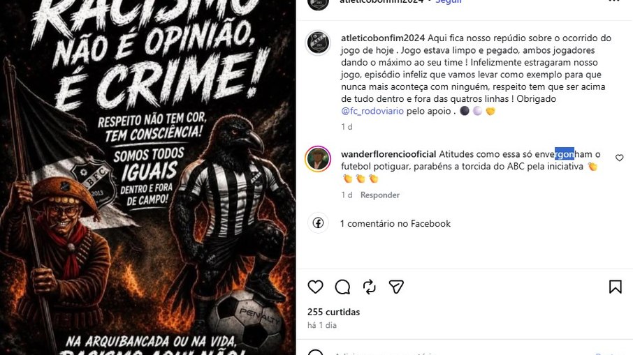 Atlético Bonfim repudiou ato de injúria racial em partida da várzea Atlético Bonfim repudiou ato de injúria racial em partida da várzea