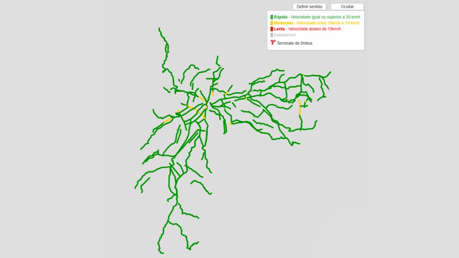 Mapa da velocidade das linhas de ônibus na capital paulista Mapa da velocidade das linhas de ônibus na capital paulista