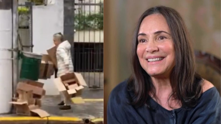 Afastada da TV, Regina Duarte é filmada catando caixas de papelão