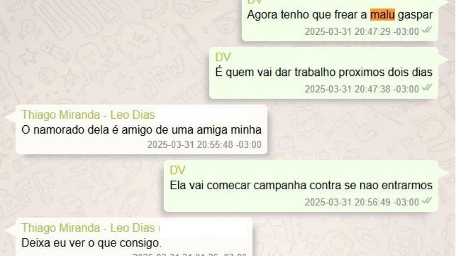Troca de mensagens de Vorcaro com Thiago Miranda
