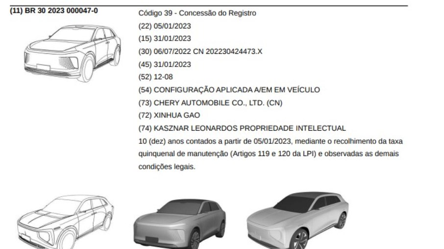 Os dois SUVs registrados pela Chery no Brasil parecem ser 100% elétricos e com portas no estilo suicida
