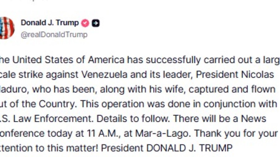 Trump admite ataques dos EUA e captura de Maduro Trump admite ataques dos EUA e captura de Maduro