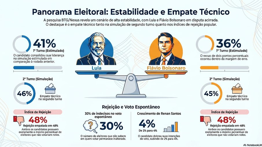 Pesquisa BTG/Nexus de intenção de votos para presidente no Brasil de abril 2026