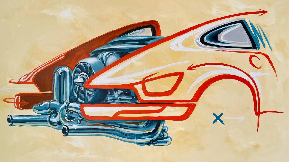 Exposição 'Desconstruindo e Multiplicando' do artista plástico Adonis Alcici sobre o universo Porsche 