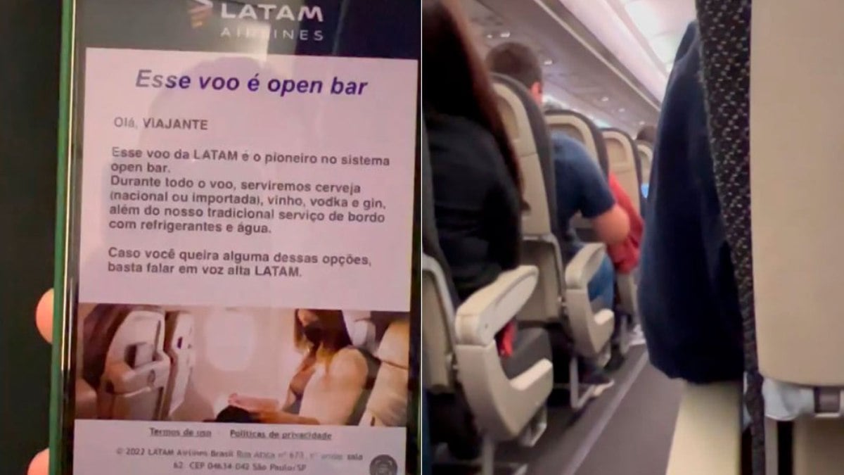O passageiro criou um banner que anunciava open bar no avião