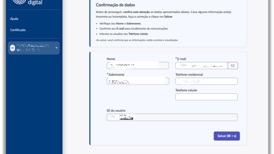 Fase de confirmação de dados no sistema