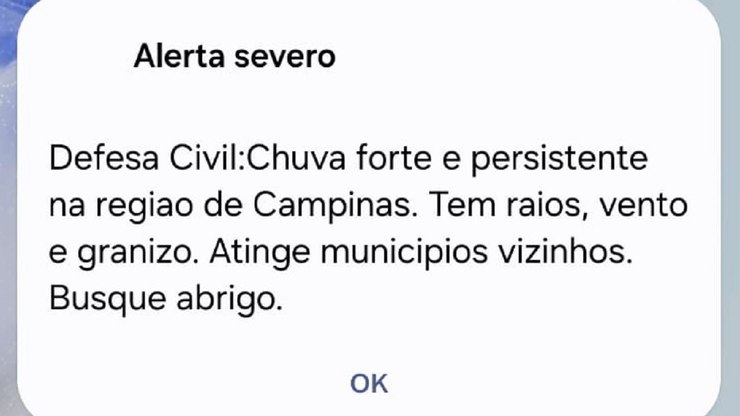 Alerta severo prevê chuva forte, raios e granizo