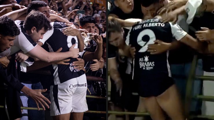 Yuri Alberto tem calção abaixado ao comemorar gol da vitória