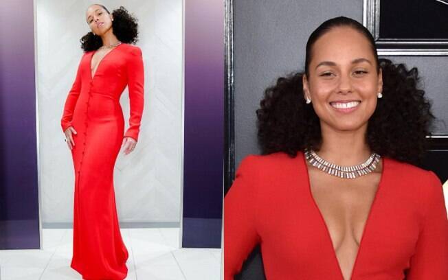 Looks das famosas: Alicia Keys foi a apresentadora do Grammy Awards e apareceu com um vestido longo Armani Privé