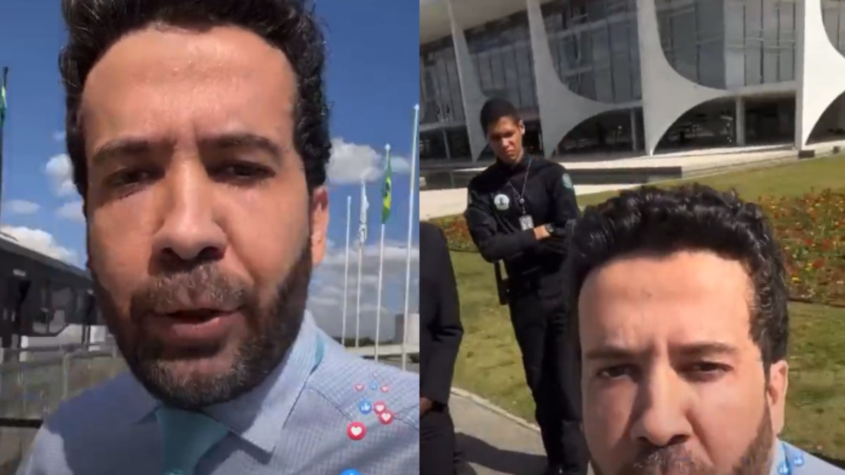 André Janones na frente do Palácio do Planalto