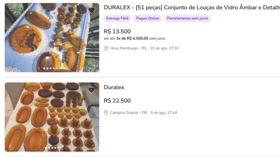 Anúncios de louças Duralex com valores grandes.