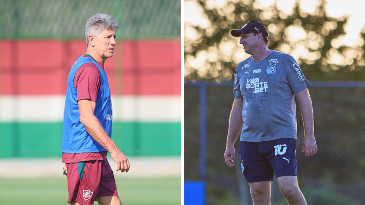 Montagem: Renato Portaluppi (Fluminense) e Rogério Ceni (Bahia) comandam treino Montagem: Renato Portaluppi (Fluminense) e Rogério Ceni (Bahia) comandam treino