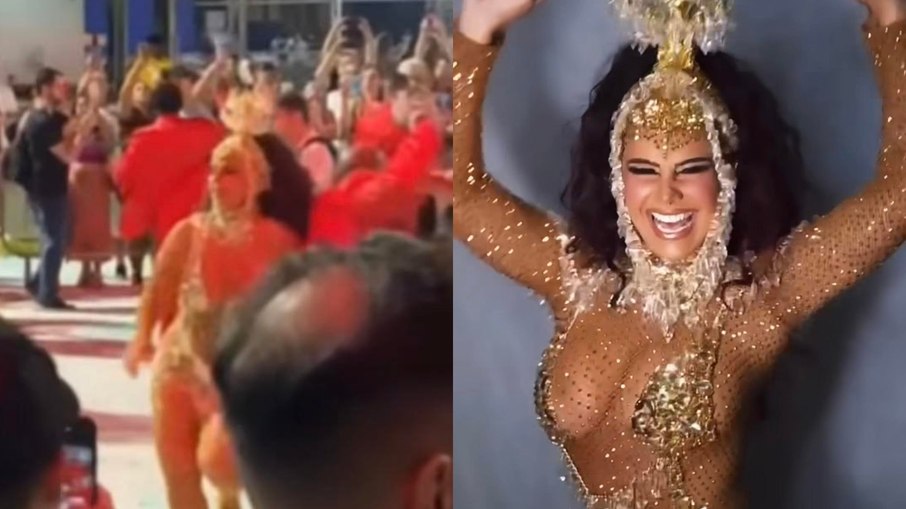 Viviane Araujo leva tombo durante desfile de carnaval