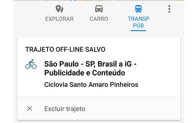 Tanto a rota quanto o mapa poderão ser acessados quando o usuário estiver sem internet. 