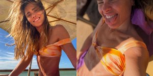 Carolina Dieckmmann curte sol em praia no Rio e exibe corpão