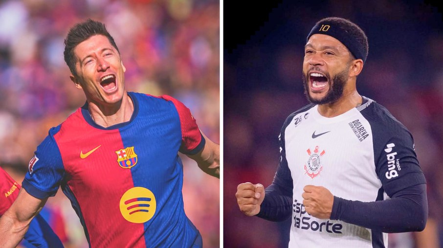 Montagem sobre o duelo entre Robert Lewandowski e Memphis Depay