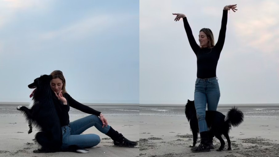 Mulher e cão perfomaram sucesso da série Emily in Paris