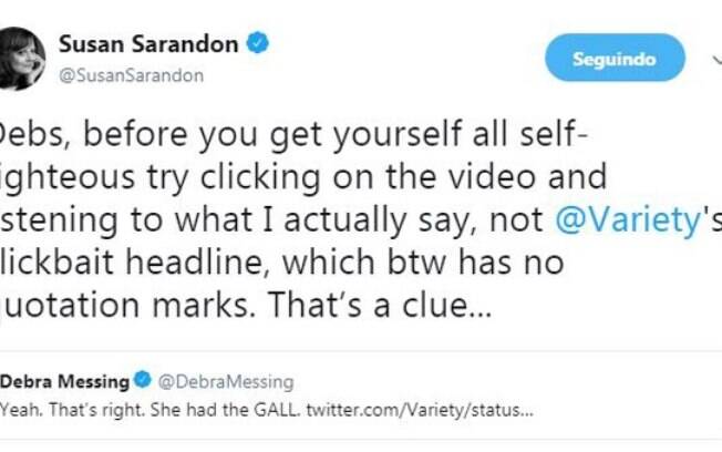 Susan Sarandon rebate críticas de Messing
