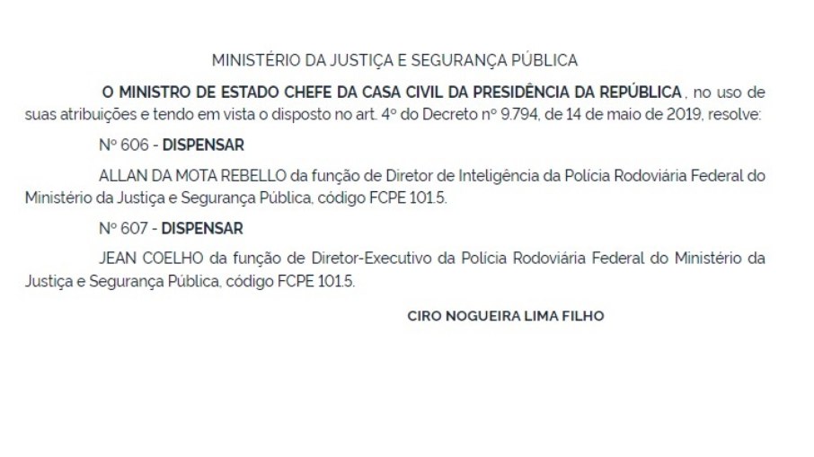 Dispensa foi publicada no DOU e assinada pelo ministro Ciro Nogueira