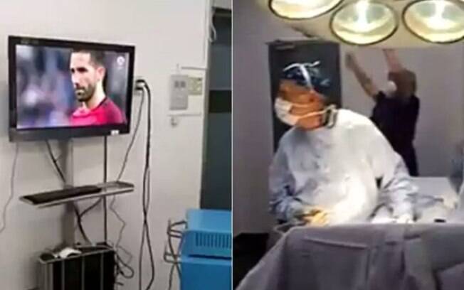 Equipe médica do Chile comemora classificação na Copa das Confederações durante cirurgia