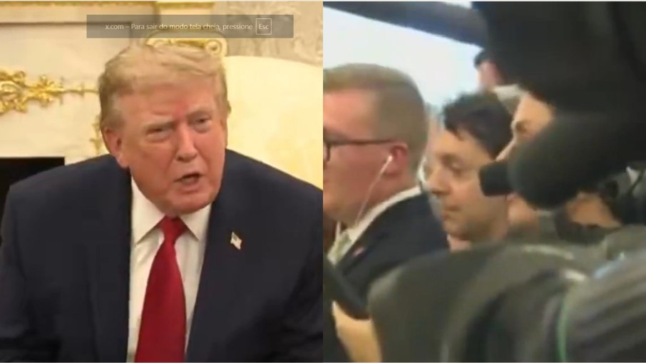 Donald Trump discute com repórter da CNN após ser questionado sobre Kim Jong Un e exercícios militares com a Coreia do Sul Donald Trump discute com repórter da CNN após ser questionado sobre Kim Jong Un e exercícios militares com a Coreia do Sul