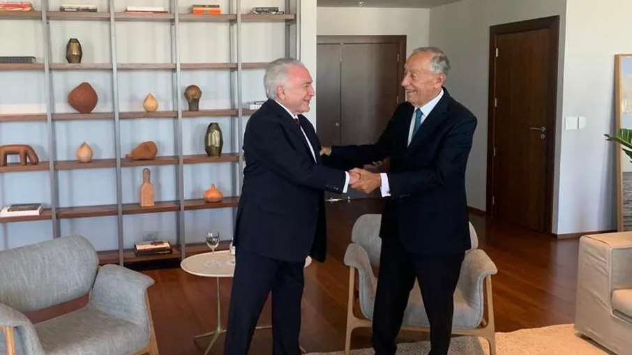 O ex-presidente Michel Temer com o líder português, Marcelo Rebelo de Sousa