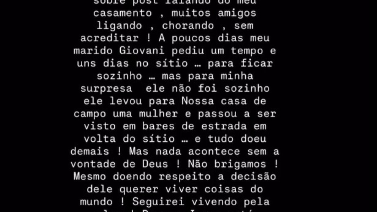 Pronunciamento de Anna Carolina Morais sobre fim do casamento com Giovani Pronunciamento de Anna Carolina Morais sobre fim do casamento com Giovani