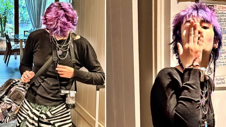 Aos 16 anos, filha de Thiago Lacerda aparece com cabelo roxo