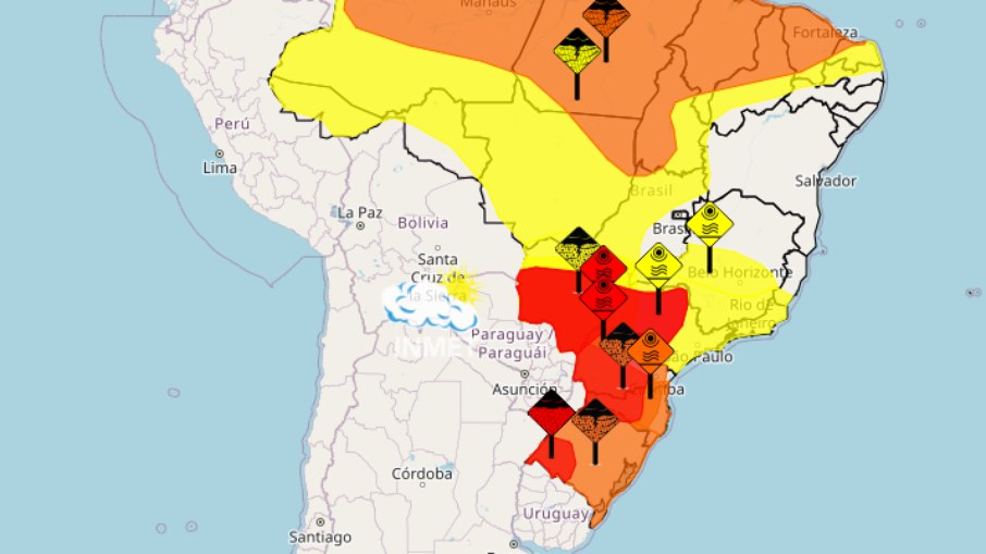 Inmet emite alerta vermelho para calor no Sul e Sudeste e chuvas no RS