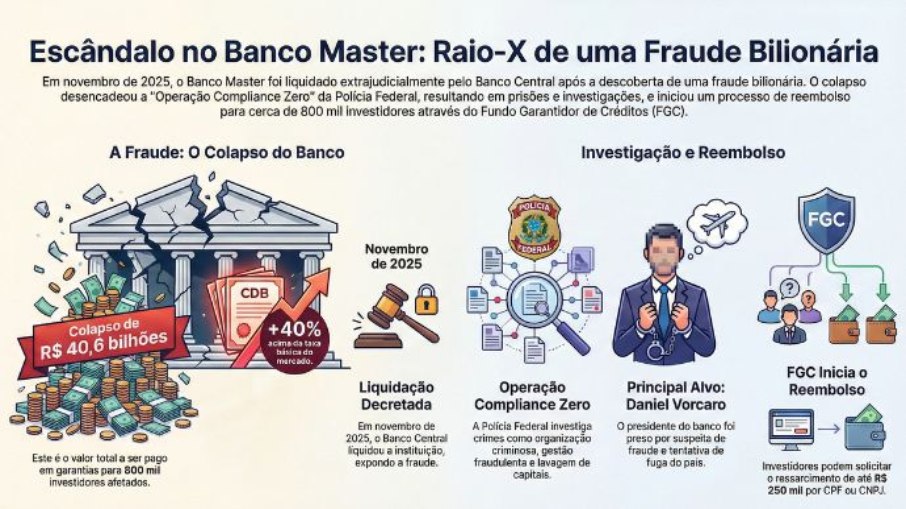 O Raio-X da fraude no Banco Master. Operação Compliance Zero revela esquema de R$ 40,6 bilhões com títulos falsos e envolvimento de sócios