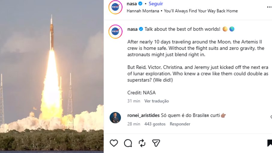 Em sua conta do Instagram a NASA afirmou que a tripulação está em casa