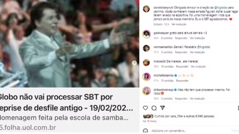 Filha de Silvio Santos agradece a Globo após SBT exibir desfile