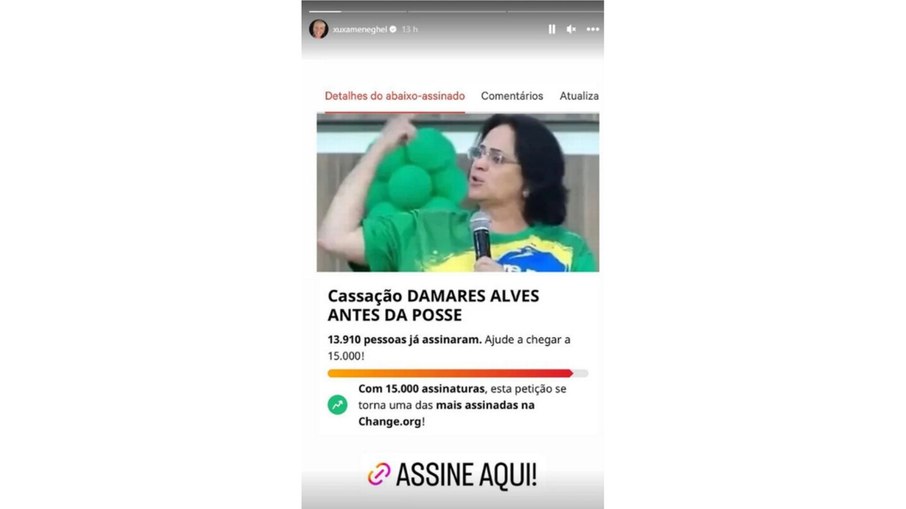 Xuxacompartilha pedido de cassação do mandato de Damares Alves