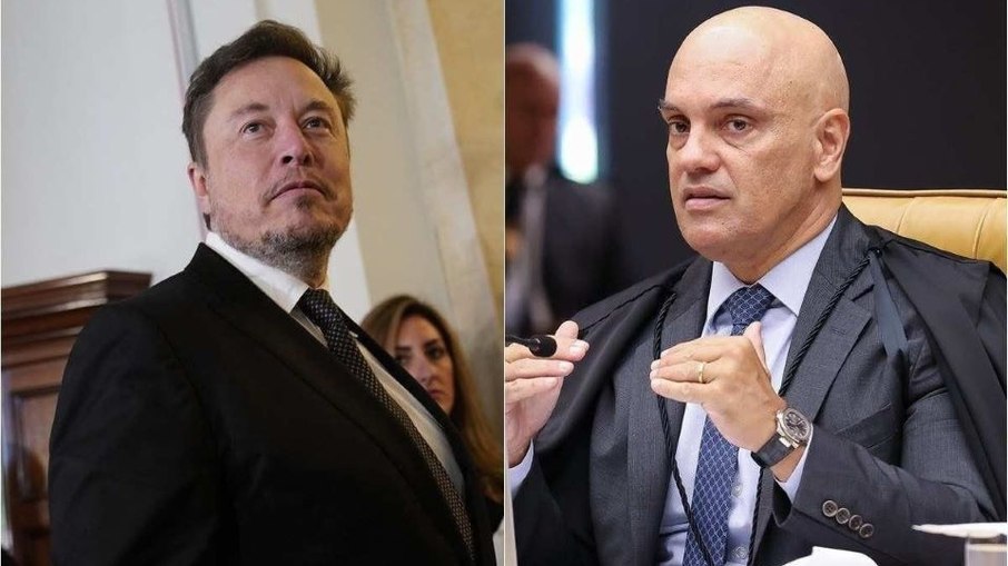 Elon Musk, dono da rede X, ex-Twitter, e o ministro do STF Alexandre de Moraes