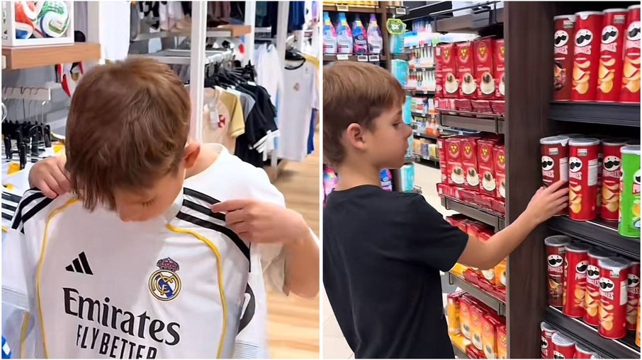 Arthur observando o valor dos itens antes de decidir o que comprar Arthur observando o valor dos itens antes de decidir o que comprar