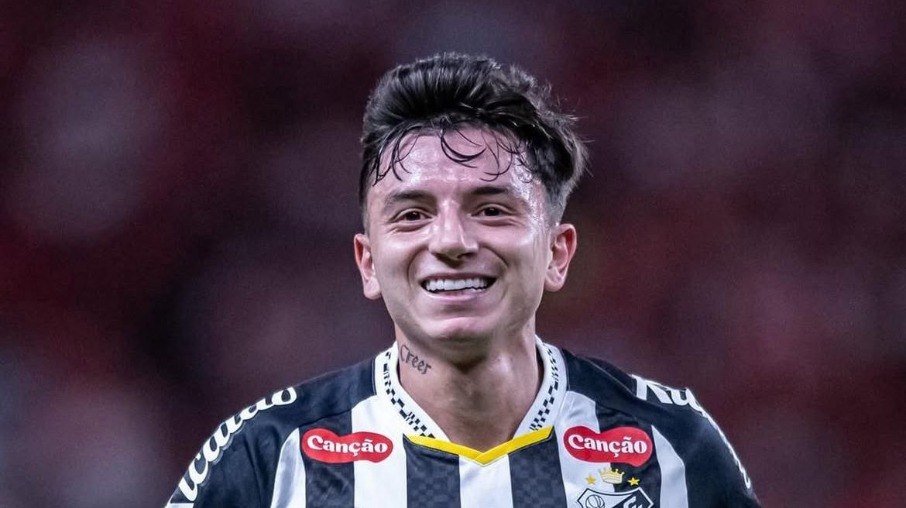 Barreal comemora gol de empate do Santos contra o Internacional Barreal comemora gol de empate do Santos contra o Internacional