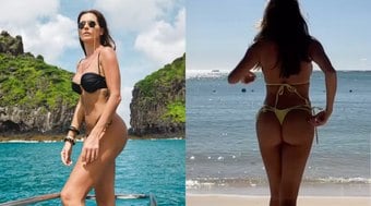 Deborah Secco exibe bumbum e ajeita biquíni; veja fotos