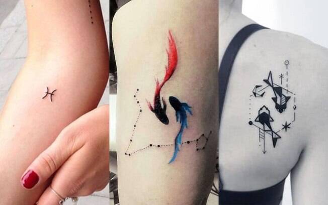 Tanto o ícone de Peixes quanto a dupla de peixinhos são ideias de tatuagem de signos para registrar seu lado astrológico